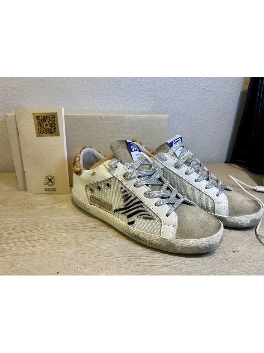 NIB Golden Goose Superstar Double Quarter Sneakers White Real Cow Fur EU 37 US 7
